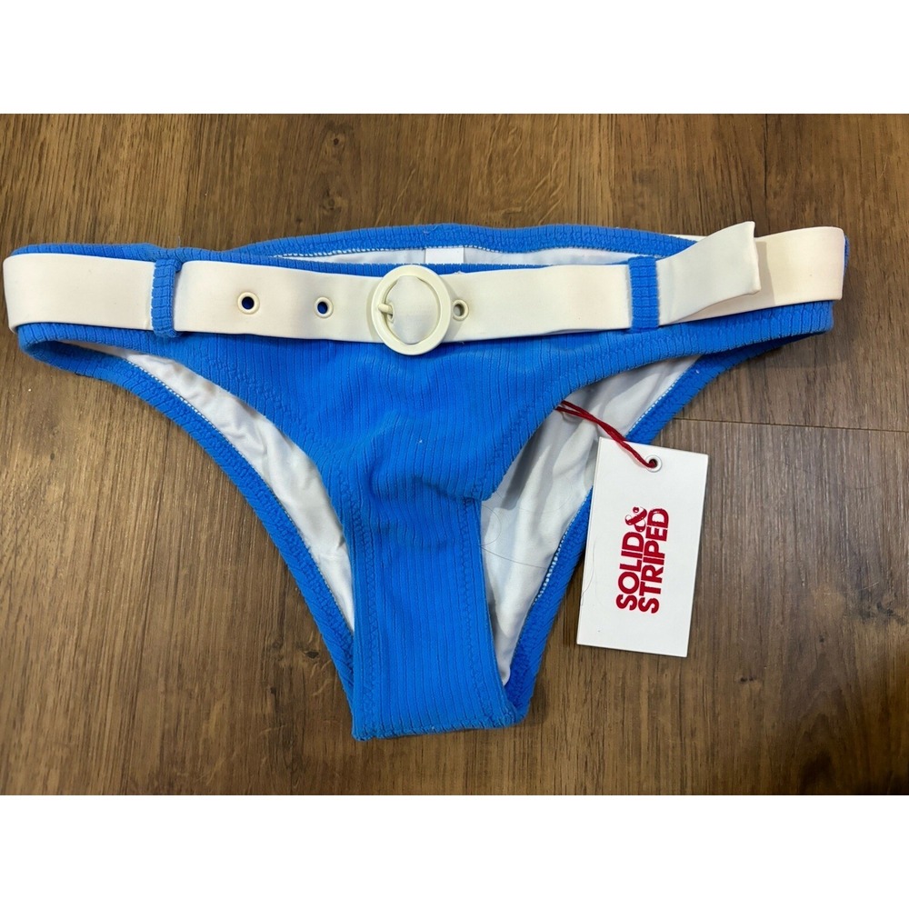NWT SOLID &‎ STRIPED Blue Belted Bikini Bottoms Swim S